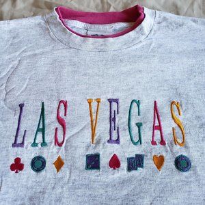 Vintage 80/90s Las Vegas Embroiled Grey Double Collar Large Single Stitch Shirt